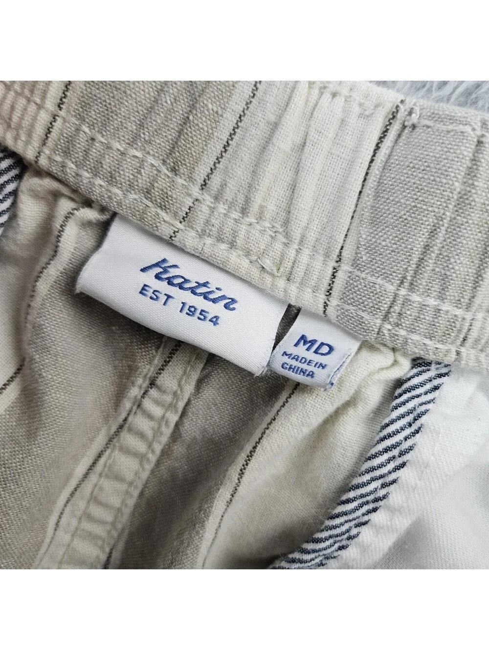 Katin Shorts Mens Medium Striped Drawstring Linen Beach Surf Breathable